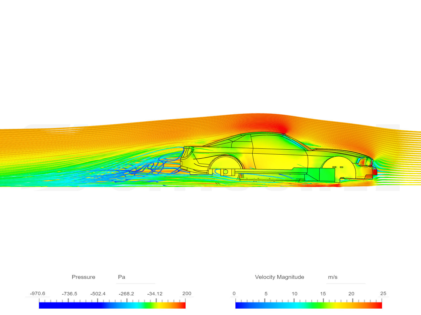 Incompressible CFD simulation over a vehicle (20m/s) image