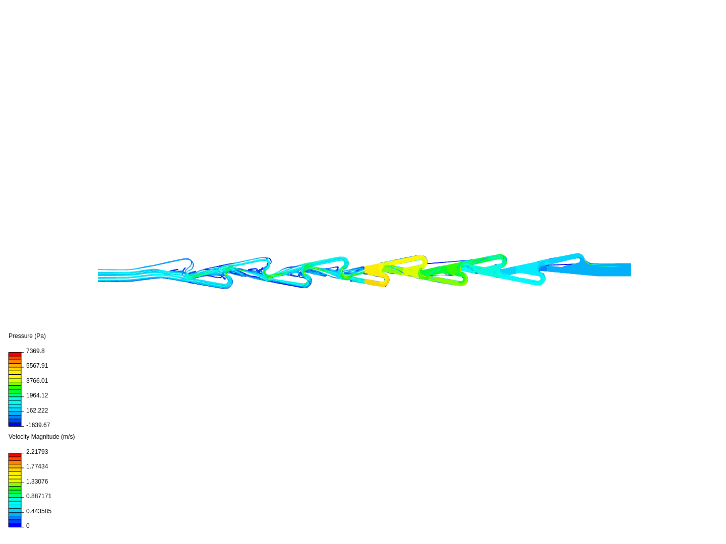 Incompressible Tesla Valve fluid flow simulation image