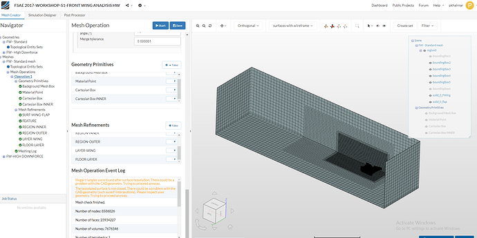 simscale - mesh operation event log