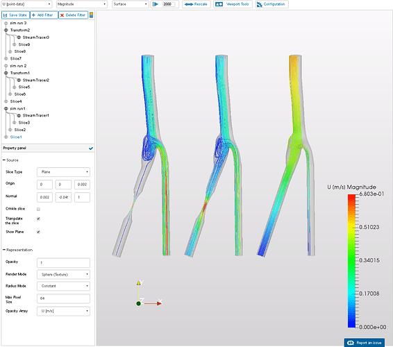 biomedical engineering workshop, blood flow in a carotid artery bifurcation, simulation result post-processing with streamlines