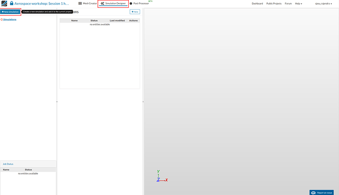 Switch to the Simulation Designer tab and select New simulation aerospace, aircraft cabin ventilation simulation setup