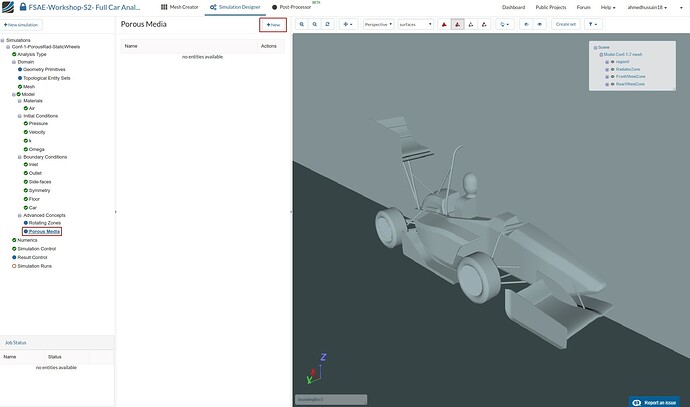 Click +New to create a new porous media definition formula student, formula sae workshop homework, porous media