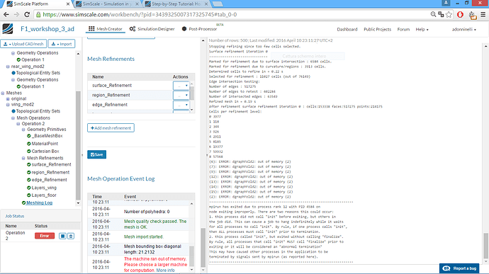 the machine ran out of memory, meshing