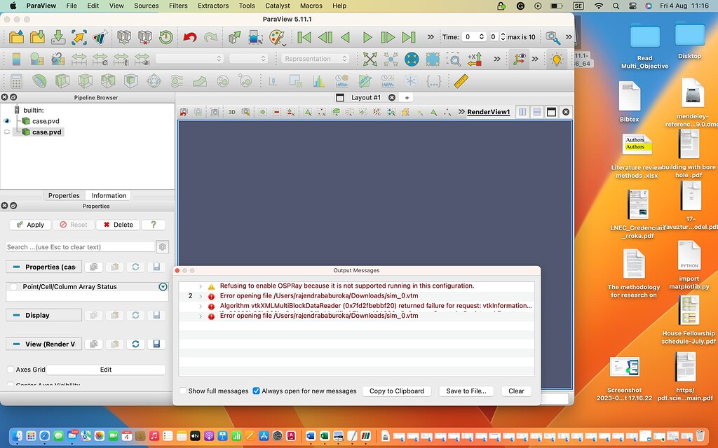 There is error message when opening .pvd file in paraview using my Mac ...