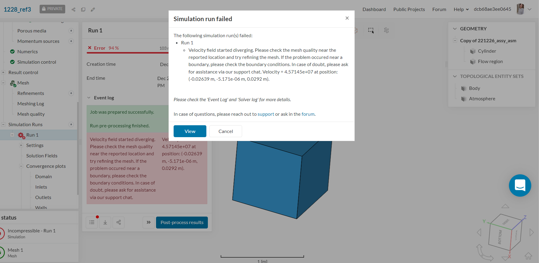 Mesh error - Project Support - SimScale CAE Forum