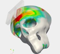 simulation of skull with and without helmet