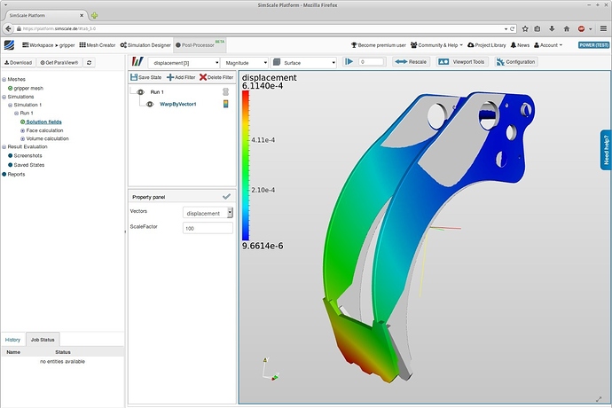 Gripper arm fea simulation displacement simulation