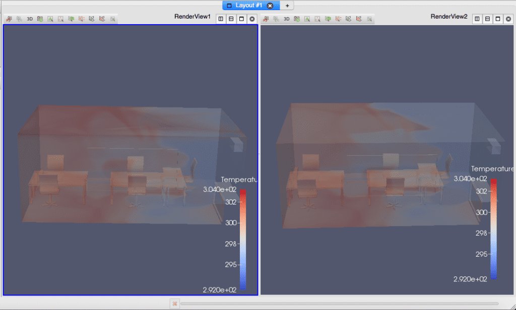 Comparison of temperature profile for an office space on an intermediate floor and on the top floor, cfd simulation for thermal comfort of an hvac system