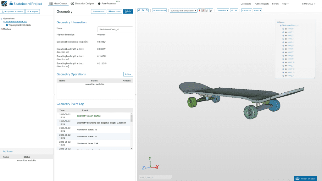 skateboard cad model simulation on SimScale