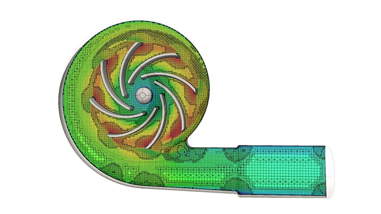 CFD analysis of a centrifugal pump carried out with SimScale