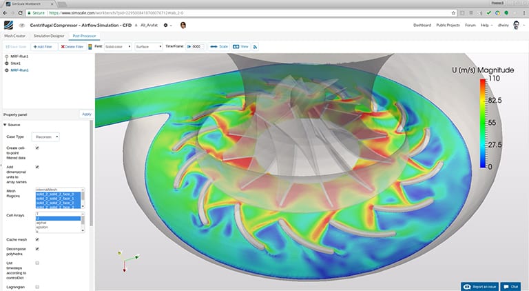 Airflow analysis of a compressor with SimScale (turbulent and compressible flow), fluid mechanics