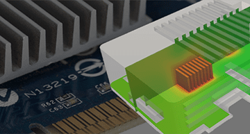 Heat Sink simulation result with an electronic heat sink in the background