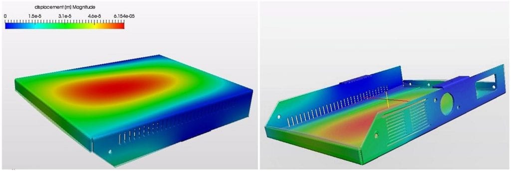 sheet metal enclosure Displacement contours of the improved model superimposed with enhanced deformation