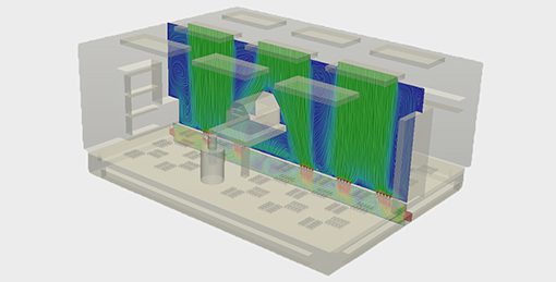 Simulation results for airflow speed efficiency of a room