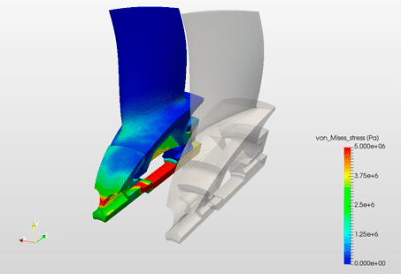 Von Mises Stress distribution in a SimScale simulation image of a fan blade