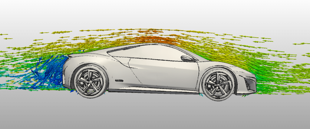 SimScale CFD simulation image of airflow around a sportscar