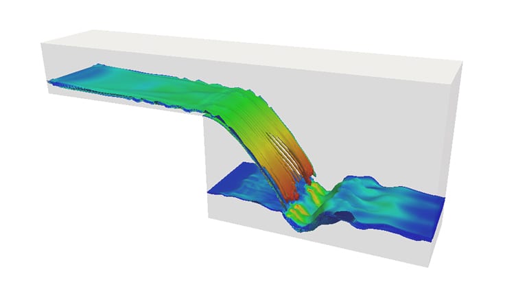 multiphase flow simulation of a waterfall