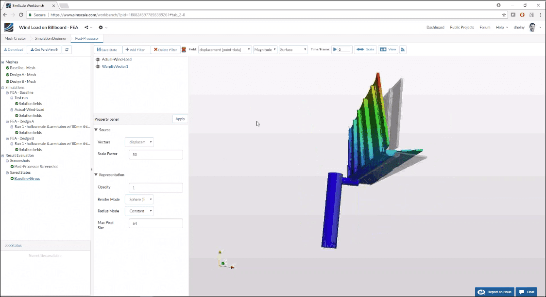fea simulation result displacement