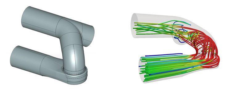 CFD Simulation (right) of the Hydraulic Valve with SimScale