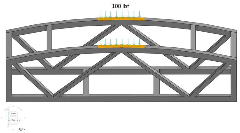Load, force applied to a wood bridge CAD design