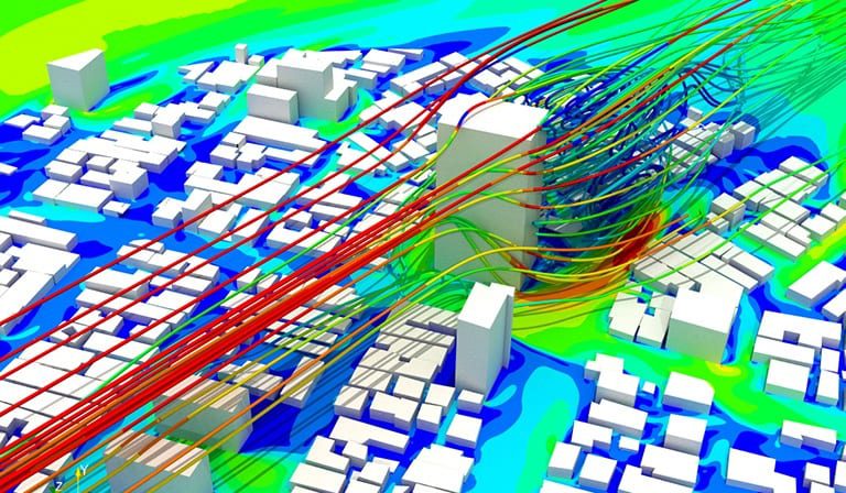 pedestrian wind comfort CFD simulation AIJ case E for wind analysis using SimScale