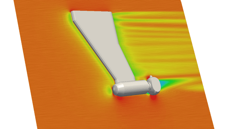 velocity profile around the turbine leg in the operating position with flow patterns