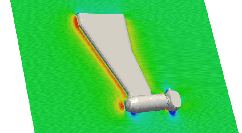 pressure profile around the turbine leg in the operating position with flow patterns, tidal stream turbine CFD