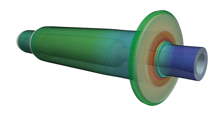 stress distribution for original and deformed shape of a spindle, FEA in the web browser with SimScale