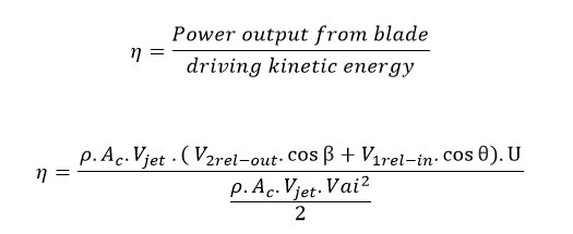 calculations used to determine efficiency of an impeller pump or water turbine