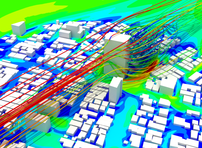 Pedestrian wind comfort simulation in an urban area with SimScale, CAD model