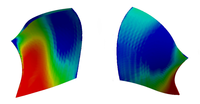 The pressure side (front) and suction side (rear) of the blade