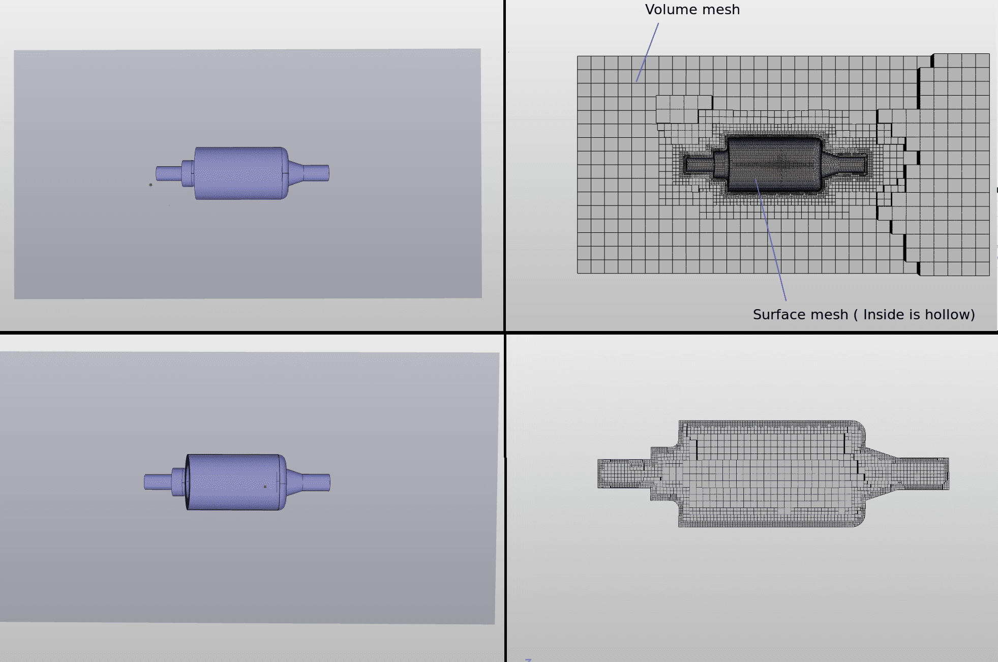 comparison of meshing results with material point inside or outside the cad geometry