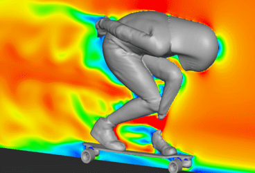 CFD simulation of Pete Connolly downhill skateboarding, ran with SimScale, aerodynamics