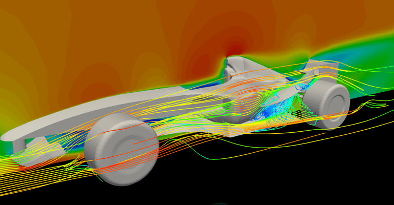 Simulation of airflow around a complex F1 vehicle 