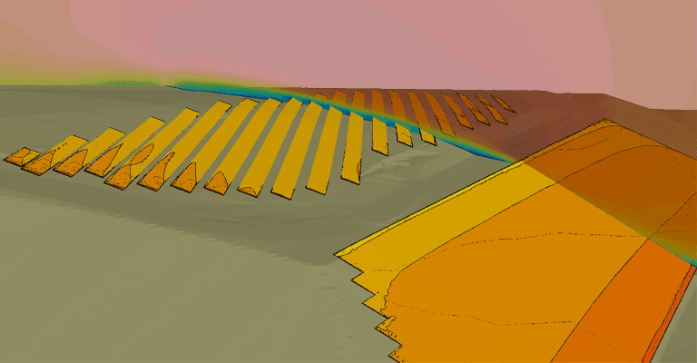 pressure distribution over solar panels and terrain, CFD analysis