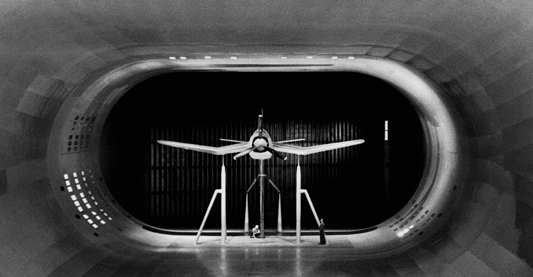 plane in a wind tunnel