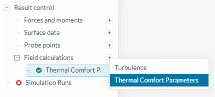menu for creating thermal comfort parameters fields within SimScale