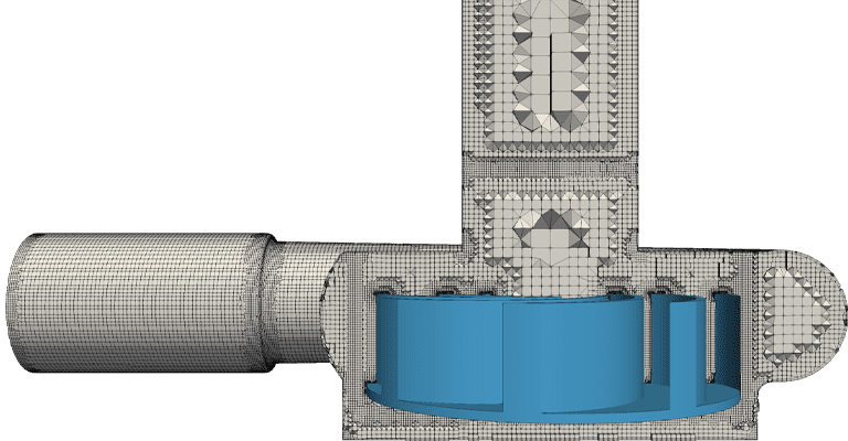 mesh of the pump CAD design used for the fluid flow simulation