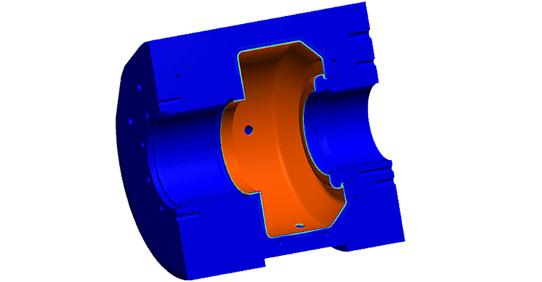 FEA structural analysis shows stress on non-linear materials loading of chamber during operation