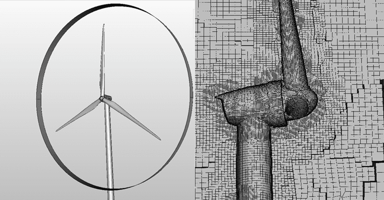 wind turbine simulator cad and mesh preparation image made with simscale
