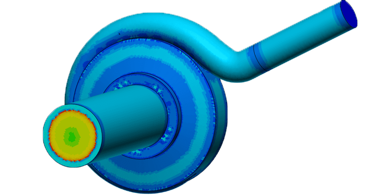 CFD analysis shows velocity and pressure flow in turbo pump design
