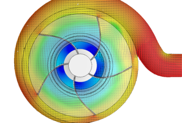 CFD analysis shows pressure in a centrifugal pump design