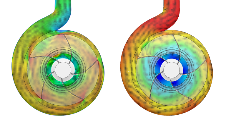 CFD analysis of turbomachinery pump design show high and low pressure