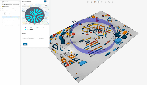 Stockholm royal seaport simulation setting up the region of interest and wind rose