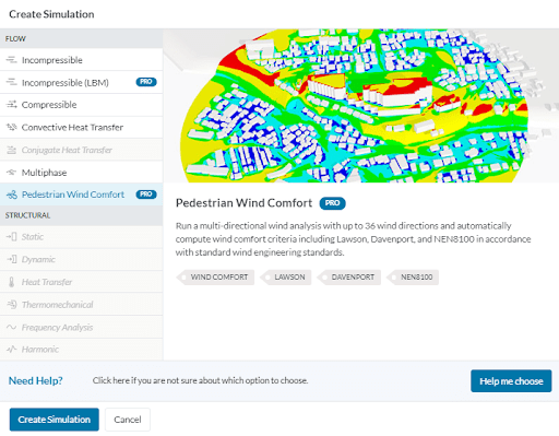 pedestrian wind comfort simulation type