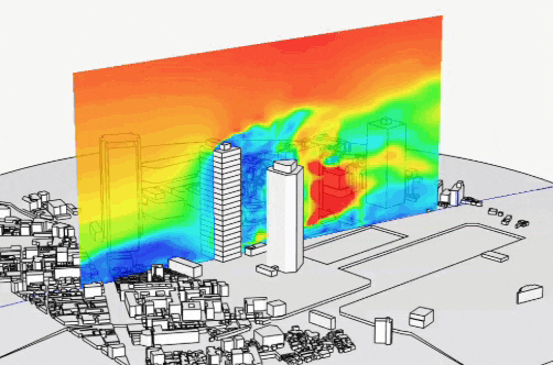 flow representation in a cutting plane crossing a building cfd lbm analysis