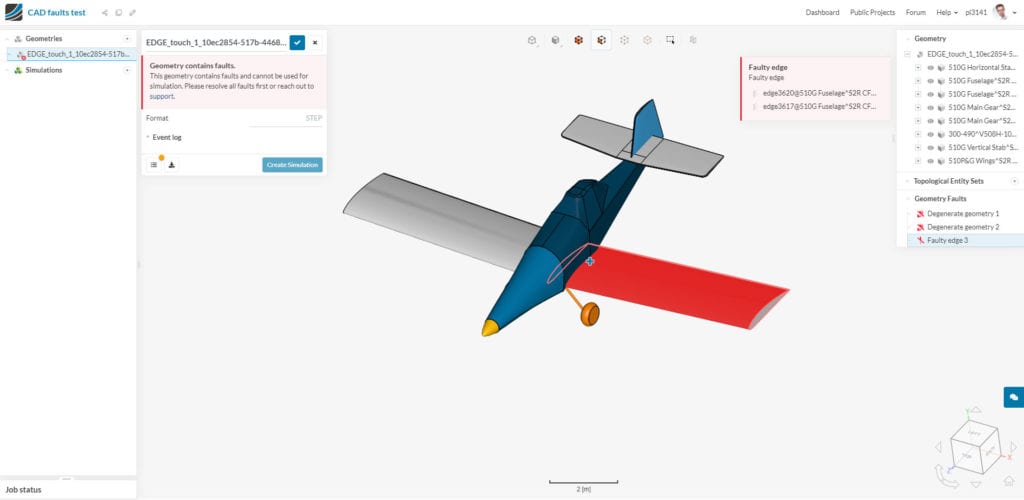 cad model of airplane with faulty edge and degenerated geometries cad faults simulation