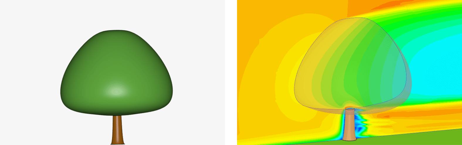 Example of a tree modeled as porous object in the wind comfort analysis