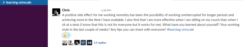 simscale using slack channel for elearning for remote workers 