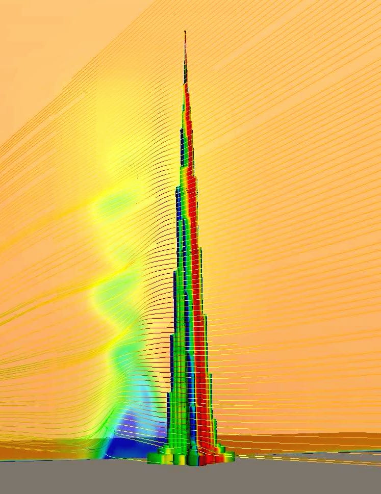 Aerodynamics Simulation of Burj Khalifa to determine wind loads